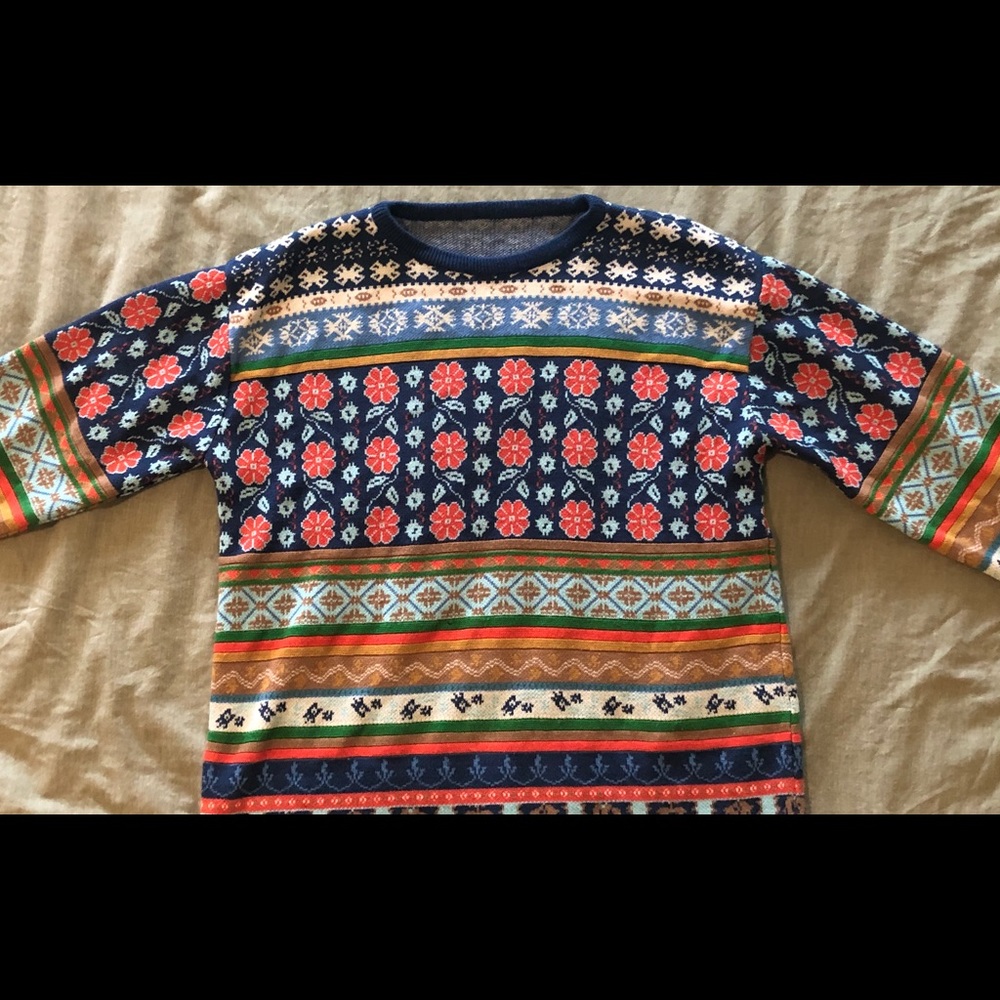 Colorful patterned women’s pullover.